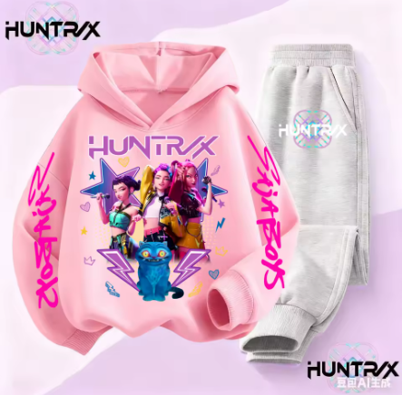 KPop Demon Hunters Huntrix sweat à capuche enfants dessin animé vêtements filles sweats à capuche pantalons 2 pièces ensemble enfant en bas âge garçons tenues