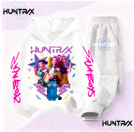 KPop Demon Hunters Huntrix sweat à capuche enfants dessin animé vêtements filles sweats à capuche pantalons 2 pièces ensemble enfant en bas âge garçons tenues