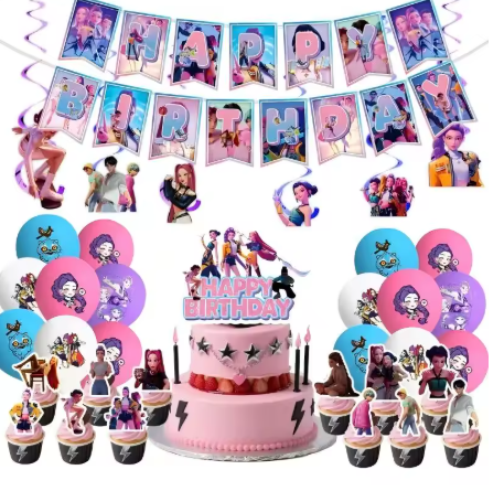Ensemble de décorations d'anniversaire Kpop chasseurs de démons, vaisselle, ballons, bannière, nappe, sac, décor de gâteau Kpop pour cadeaux de fête pour filles, nouvelle collection